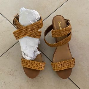 Qupid Light brown Woven Design Sandal Wedge
